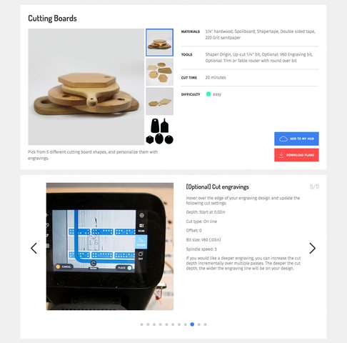 ShaperHub in use: project page with step-by-step cut instructions